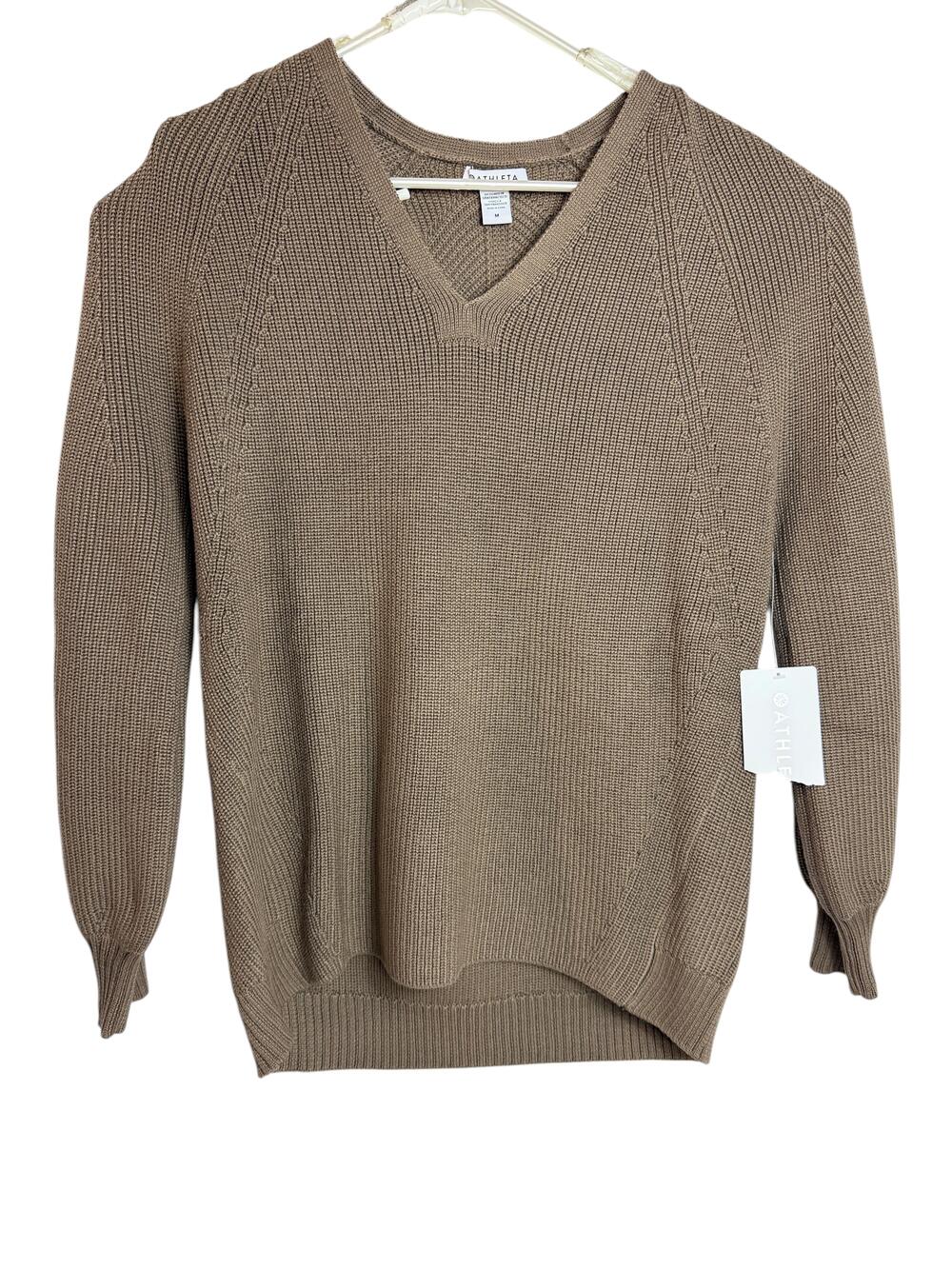 Athleta Hanover III Sweater Womens Medium Brown Merino Wool V Neck Pullover